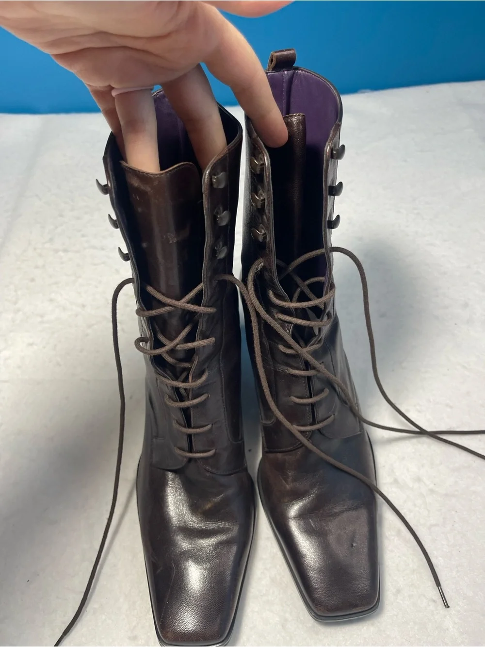 Etienne Aigner Brown Leather Lace-Up Ankle Boots Square Toe Block Heel Size 9W
